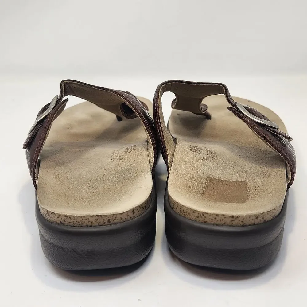 SAS Sanibel Bronze Metallic Leather Toe Post Slide Sandal Size 9.5M Comfort